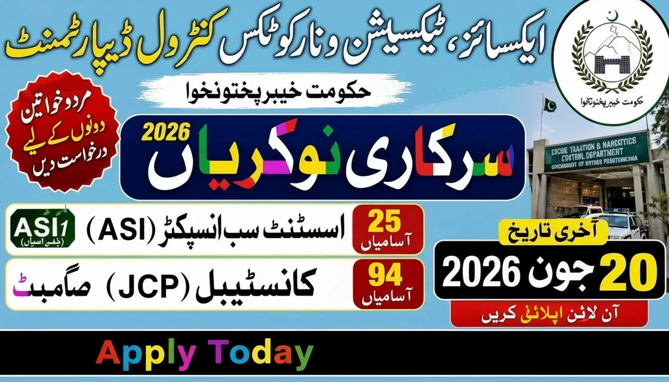 Excise Taxation and Narcotics Control Department Jobs 2026
