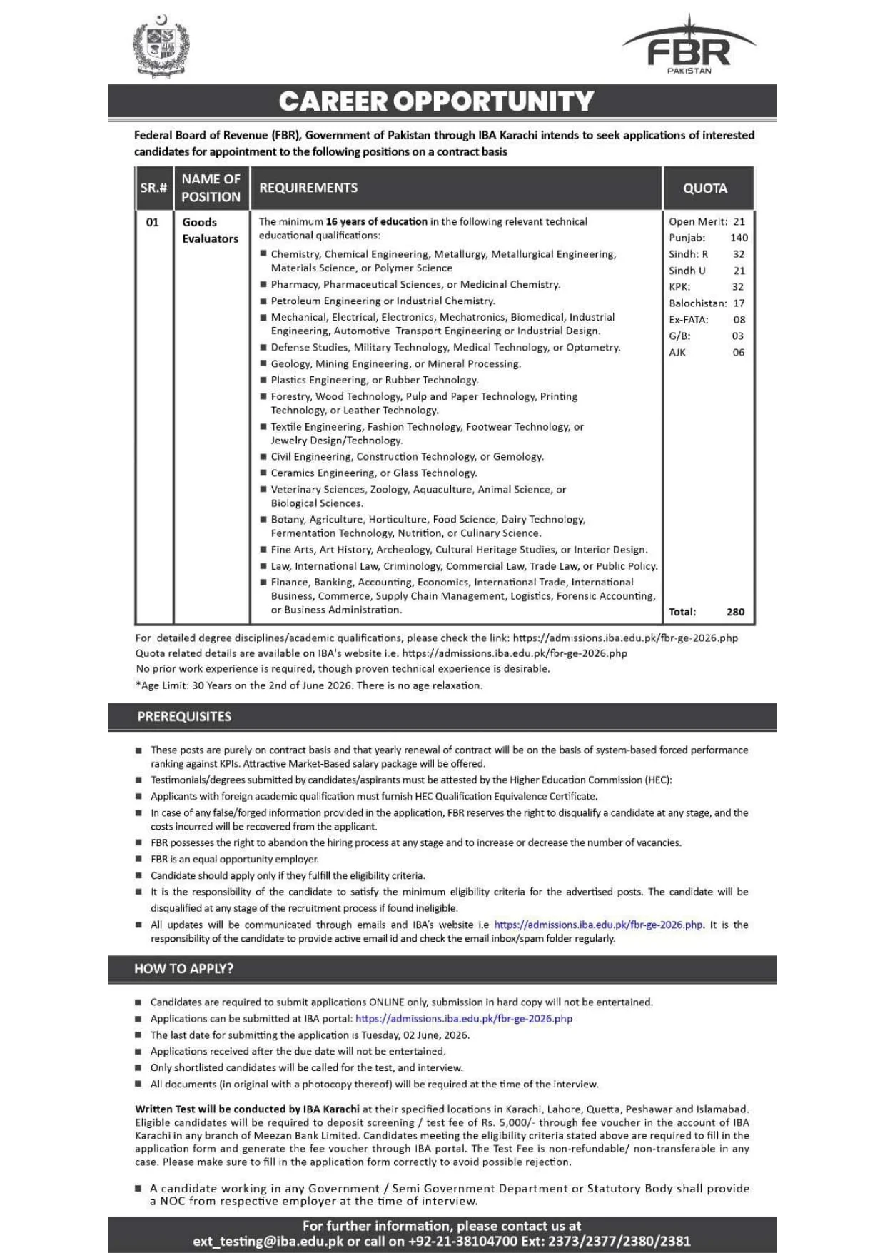 FBR Jobs Online Apply 2026